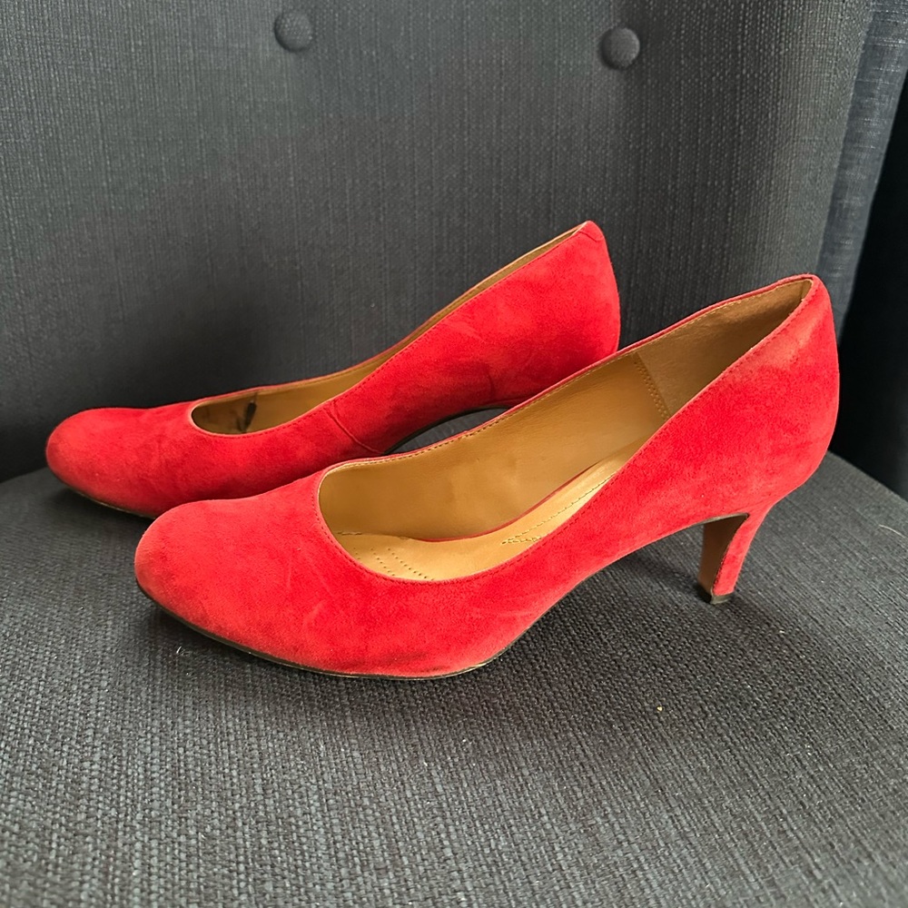 Clarks Red Faux Suede Pumps, Size 10